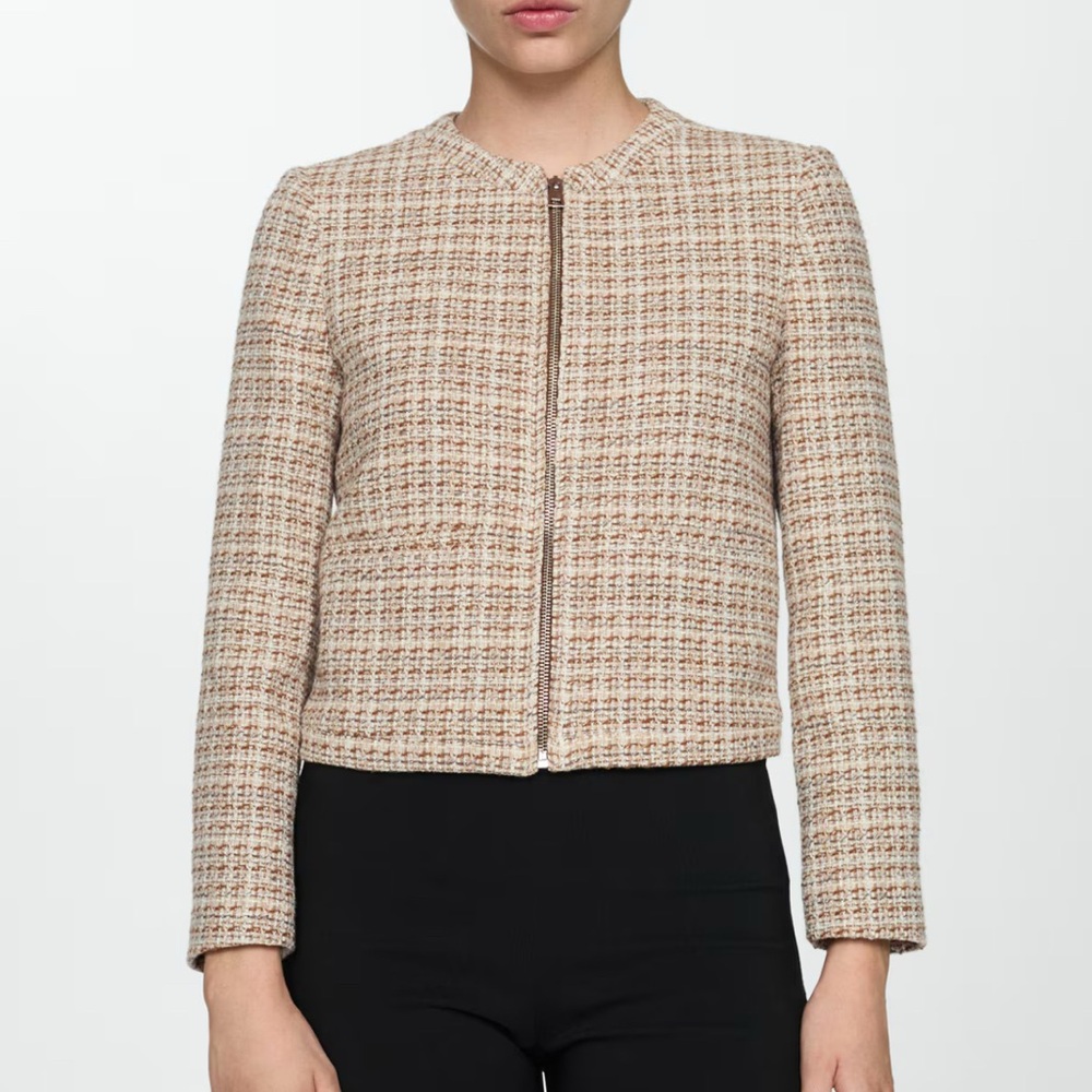 Mango TWEED JACKET WITH ZIP XS NWT